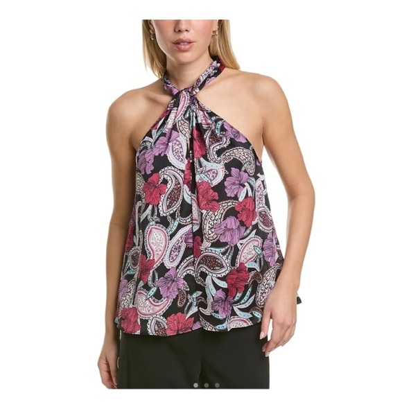 BCBGMaxAzria Black Multi Paisley Print Halter Top Blouse NWT Size S - Picture 1 of 6